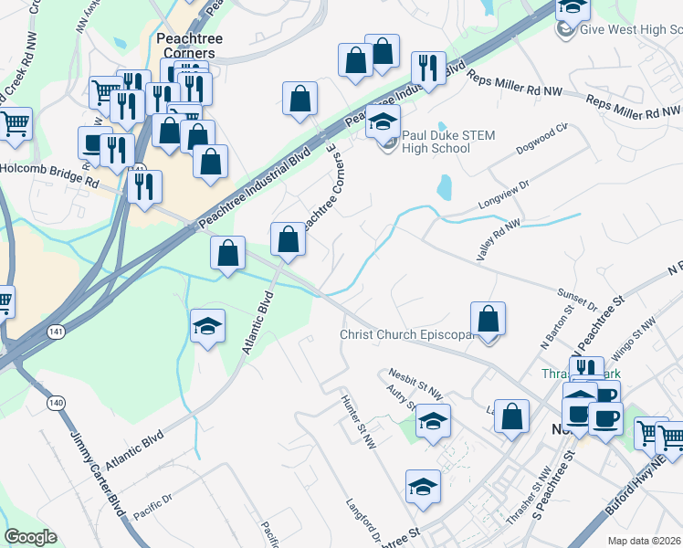 map of restaurants, bars, coffee shops, grocery stores, and more near 772 Holcomb Bridge Road in Norcross