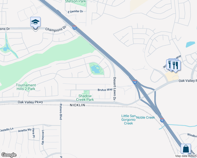 map of restaurants, bars, coffee shops, grocery stores, and more near 38209 Divot Drive in Beaumont