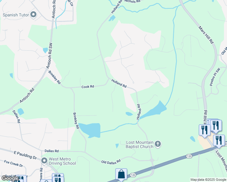 map of restaurants, bars, coffee shops, grocery stores, and more near 329 Mont Harmony Road in Cobb County