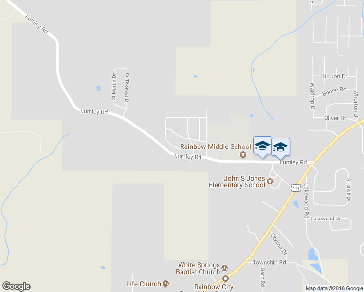 map of restaurants, bars, coffee shops, grocery stores, and more near 105 Royal Troon Drive in Rainbow City