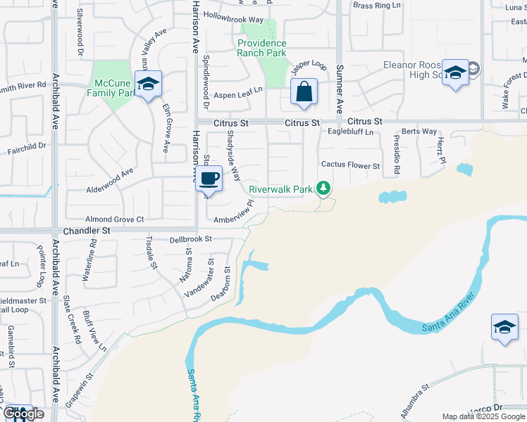 map of restaurants, bars, coffee shops, grocery stores, and more near 7777 Cobble Creek Drive in Corona