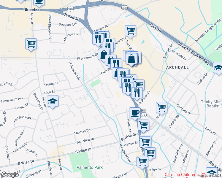 map of restaurants, bars, coffee shops, grocery stores, and more near 872 Jessamine Trail in Sumter