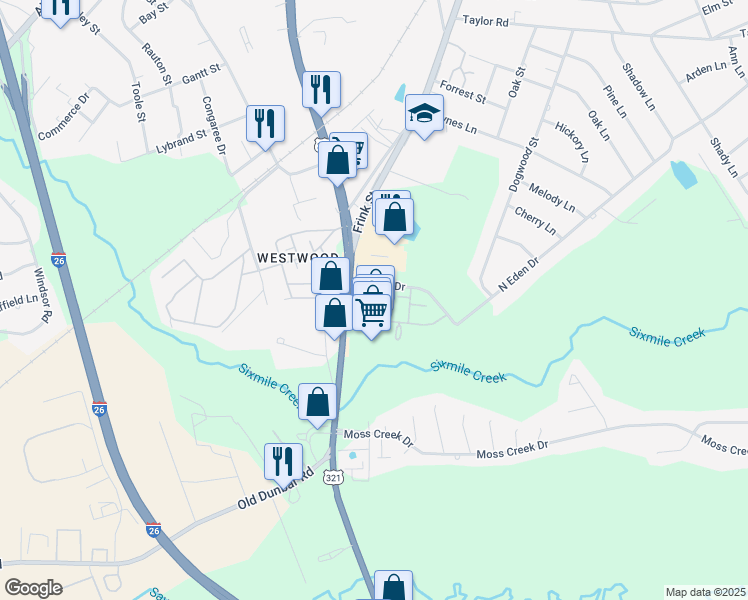 map of restaurants, bars, coffee shops, grocery stores, and more near 1247 North Eden Drive in Cayce