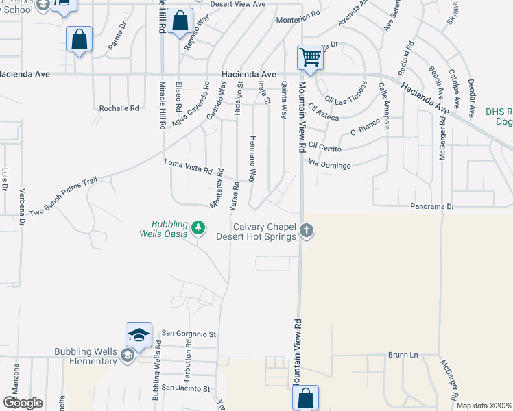 map of restaurants, bars, coffee shops, grocery stores, and more near 13840 Hermano Way in Desert Hot Springs
