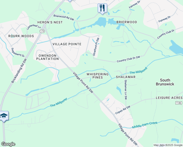 map of restaurants, bars, coffee shops, grocery stores, and more near 4240 Happy Valley Lane in Shallotte