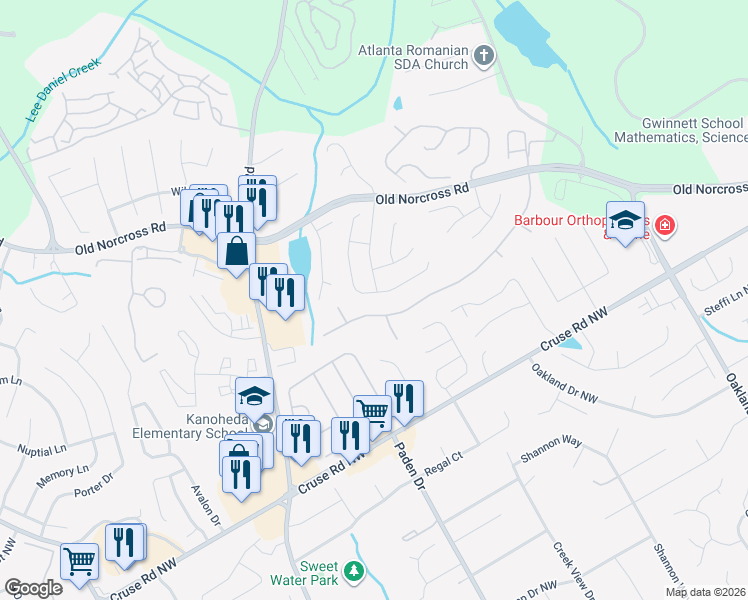 map of restaurants, bars, coffee shops, grocery stores, and more near 870 Meadow Walk Avenue in Lawrenceville