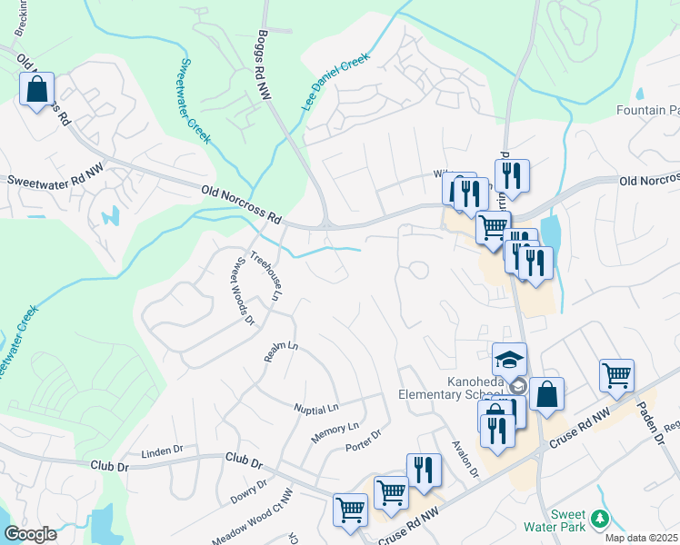 map of restaurants, bars, coffee shops, grocery stores, and more near 1263 Britain Drive Northwest in Lawrenceville