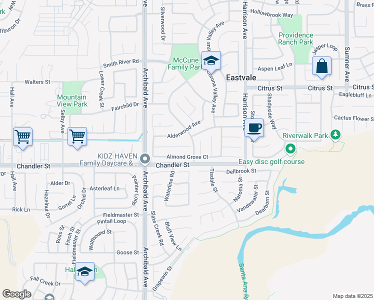 map of restaurants, bars, coffee shops, grocery stores, and more near 14027 Tiger Lily Court in Corona