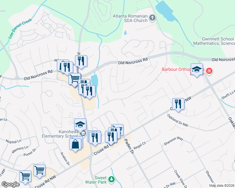 map of restaurants, bars, coffee shops, grocery stores, and more near 870 Meadow Walk Avenue in Lawrenceville