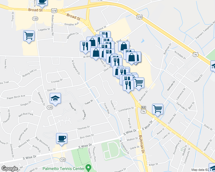 map of restaurants, bars, coffee shops, grocery stores, and more near 851 Jessamine Trail in Sumter