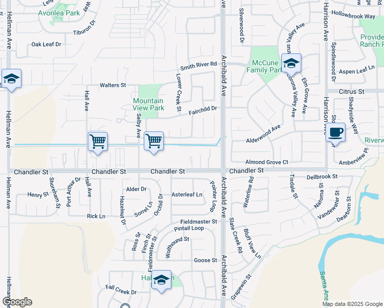 map of restaurants, bars, coffee shops, grocery stores, and more near 14283 Redwood Valley Road in Corona