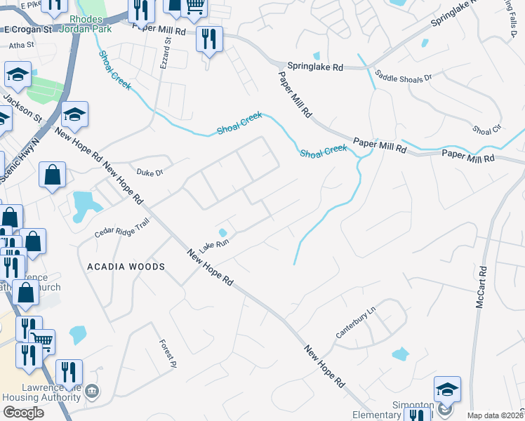 map of restaurants, bars, coffee shops, grocery stores, and more near 471 Bay Lake Pass in Lawrenceville
