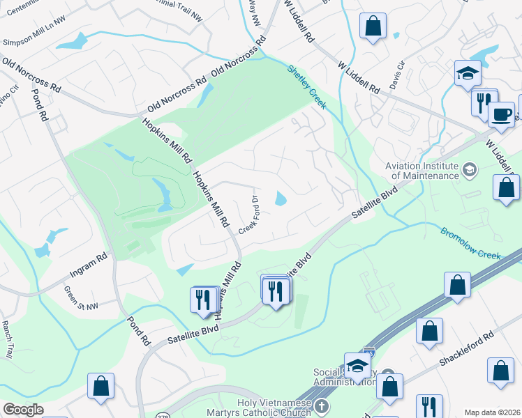 map of restaurants, bars, coffee shops, grocery stores, and more near 4429 Stonebridge Court in Duluth