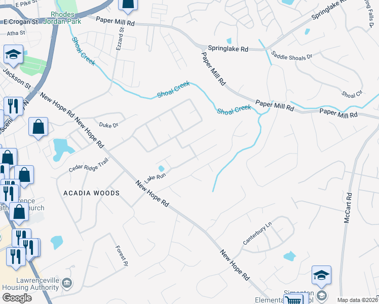 map of restaurants, bars, coffee shops, grocery stores, and more near 471 Bay Lake Pass in Lawrenceville