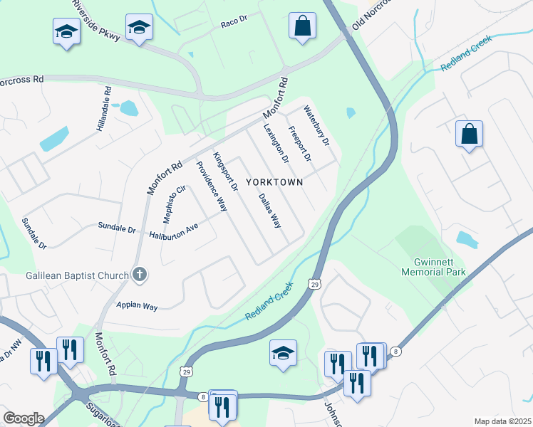 map of restaurants, bars, coffee shops, grocery stores, and more near 948 Dallas Way in Lawrenceville