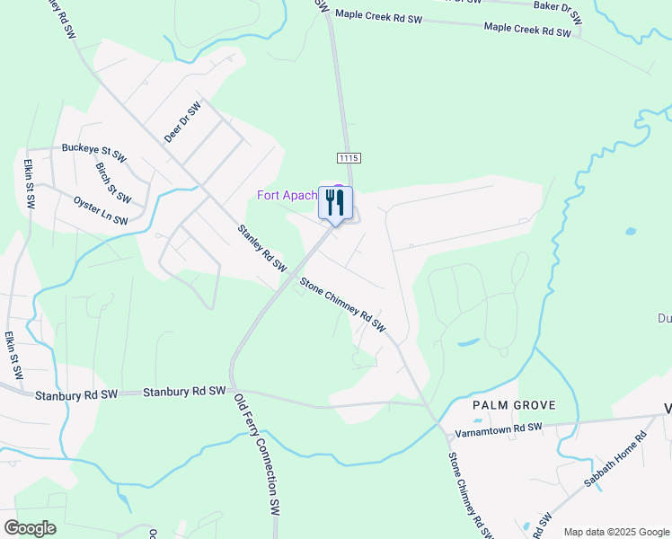 map of restaurants, bars, coffee shops, grocery stores, and more near 2387 Leonard Road Southwest in Brunswick County
