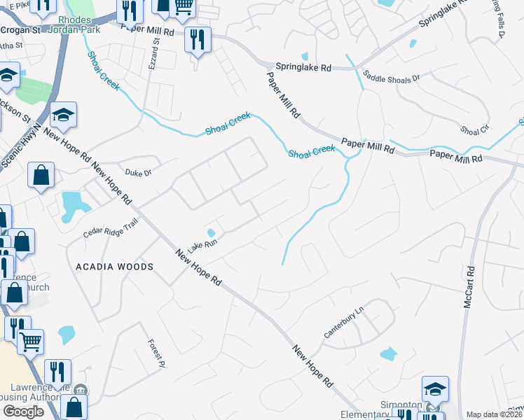 map of restaurants, bars, coffee shops, grocery stores, and more near 2031 Darrel Lane in Lawrenceville