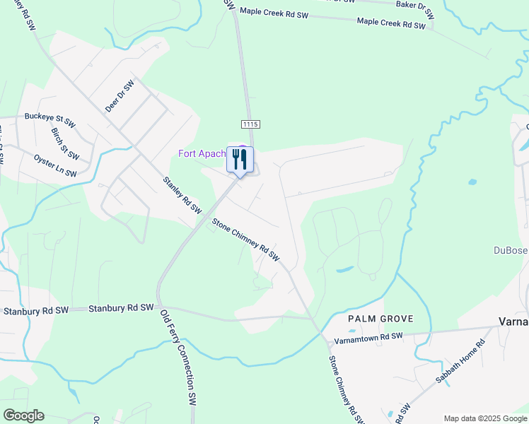 map of restaurants, bars, coffee shops, grocery stores, and more near 2424 Leonard Road Southwest in Brunswick County