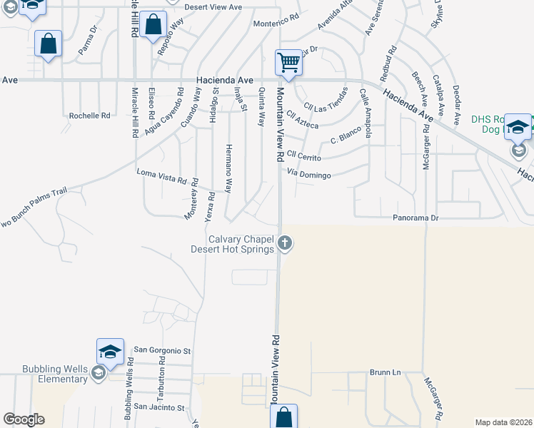 map of restaurants, bars, coffee shops, grocery stores, and more near 13836 Quinta Way in Desert Hot Springs