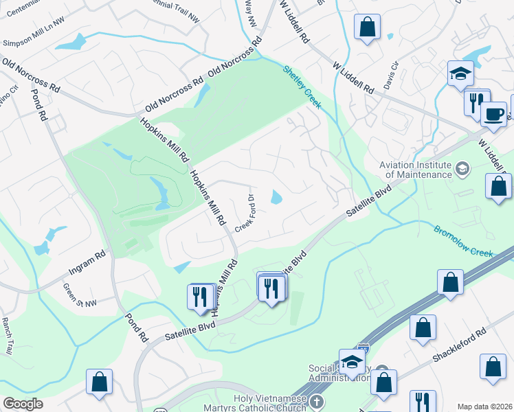 map of restaurants, bars, coffee shops, grocery stores, and more near 4429 Stonebridge Court in Duluth
