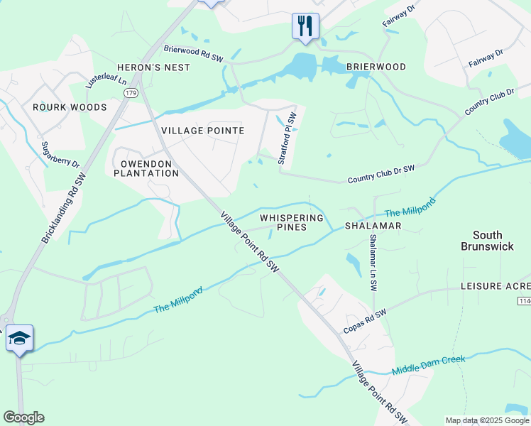 map of restaurants, bars, coffee shops, grocery stores, and more near 4260 Happy Valley Lane in Shallotte