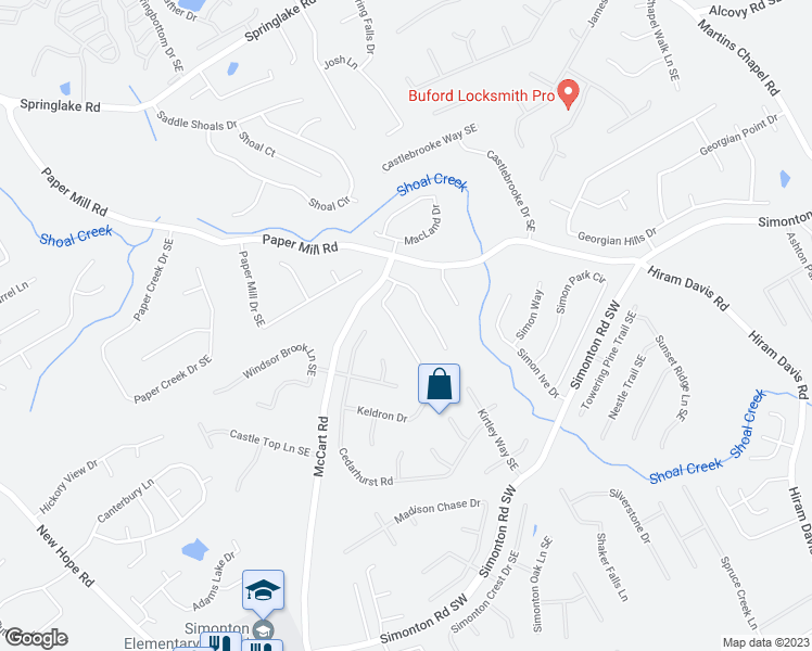 map of restaurants, bars, coffee shops, grocery stores, and more near 505 Allens Landing Court in Lawrenceville