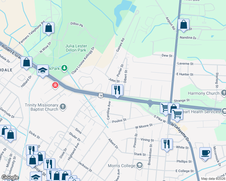 map of restaurants, bars, coffee shops, grocery stores, and more near 1013 Porter Street in Sumter
