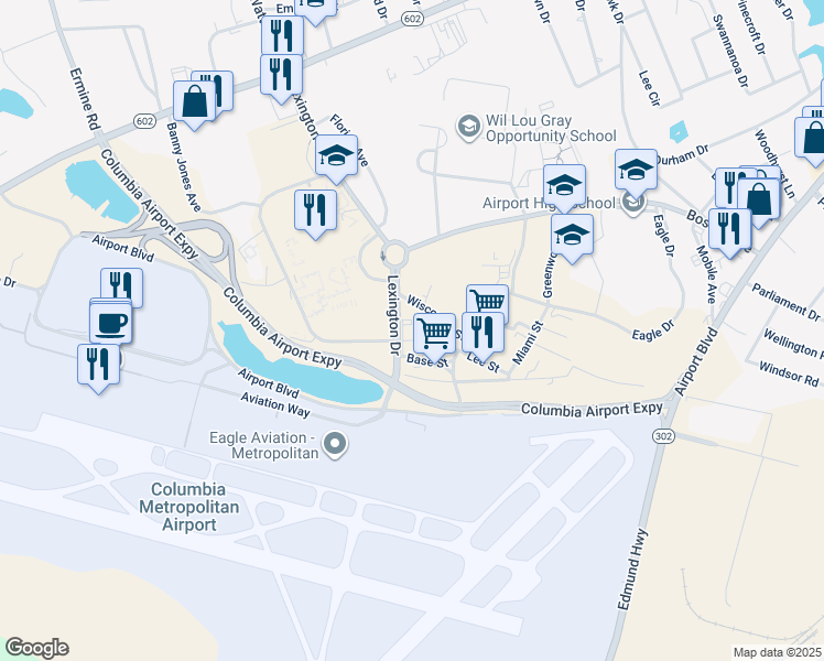 map of restaurants, bars, coffee shops, grocery stores, and more near 69 Lexington Drive in West Columbia