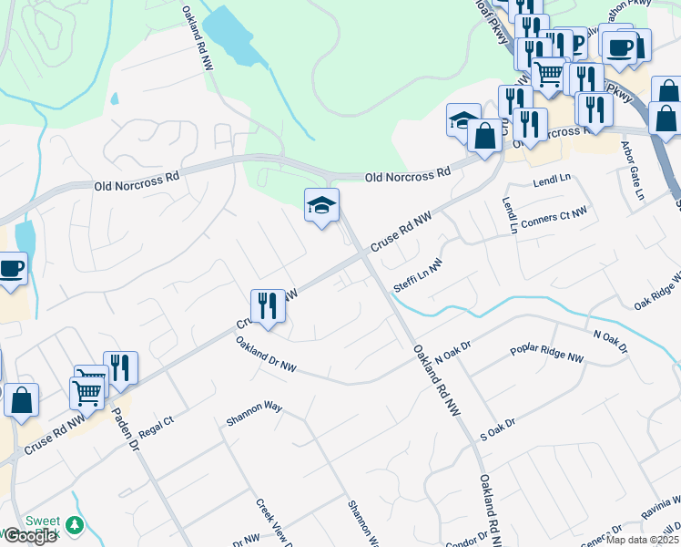 map of restaurants, bars, coffee shops, grocery stores, and more near 944 Spicy Oak Drive in Lawrenceville