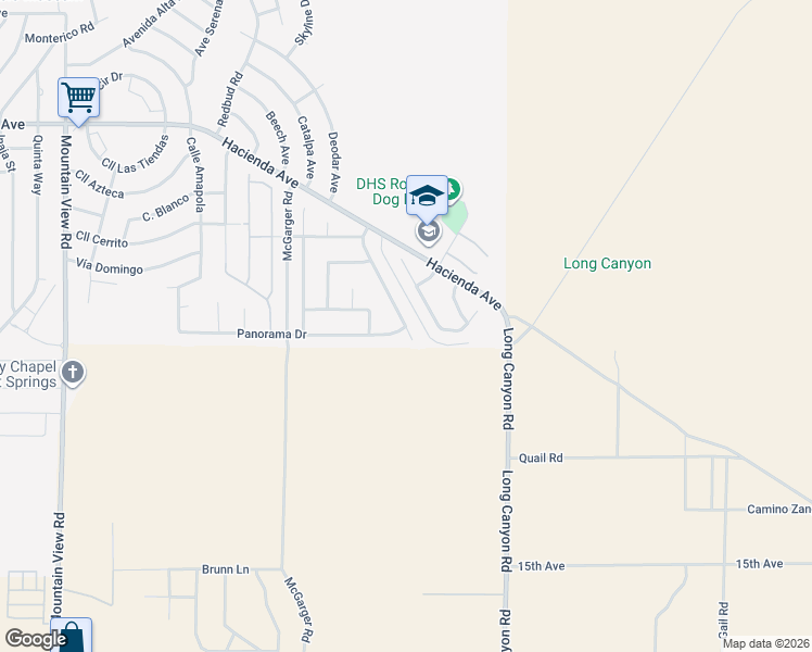 map of restaurants, bars, coffee shops, grocery stores, and more near Panorama Drive & Hacienda Heights Drive in Desert Hot Springs