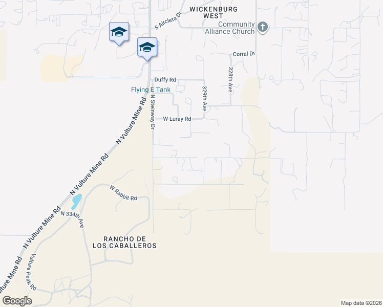 map of restaurants, bars, coffee shops, grocery stores, and more near 32928 West Manrad Drive in Wickenburg