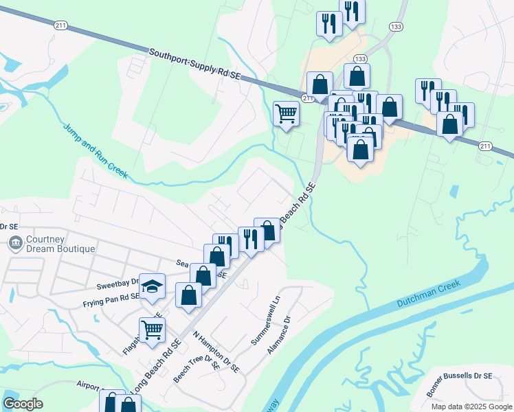map of restaurants, bars, coffee shops, grocery stores, and more near 4680 Port Loop Road Southeast in Southport