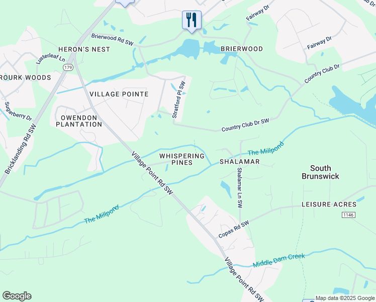 map of restaurants, bars, coffee shops, grocery stores, and more near 4204 Happy Valley Lane in Shallotte