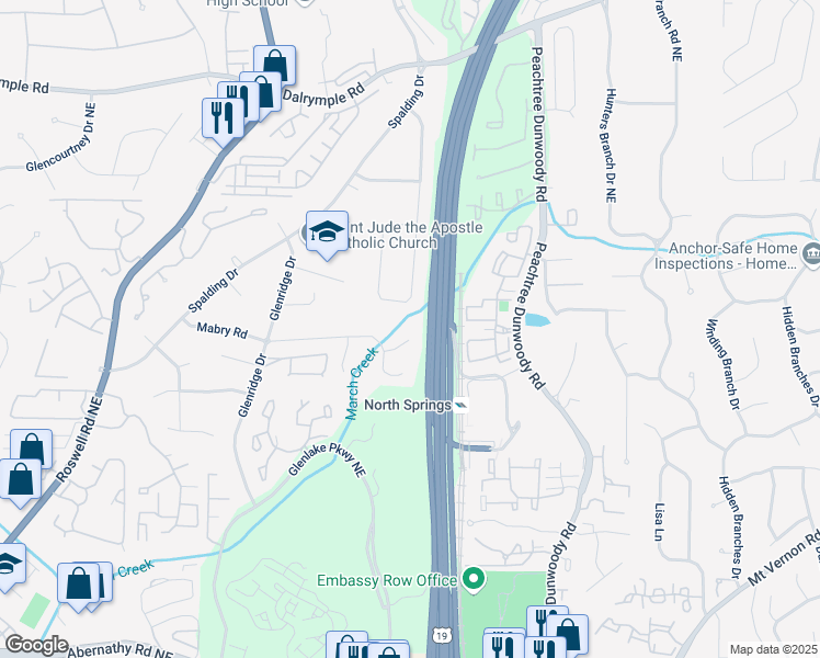 map of restaurants, bars, coffee shops, grocery stores, and more near 230 Wessex Court Northeast in Atlanta