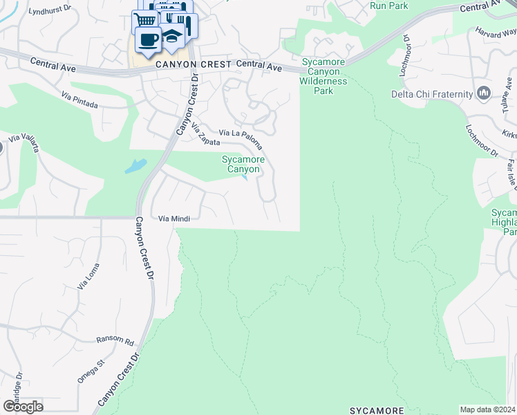 map of restaurants, bars, coffee shops, grocery stores, and more near 526 Vía Zapata in Riverside