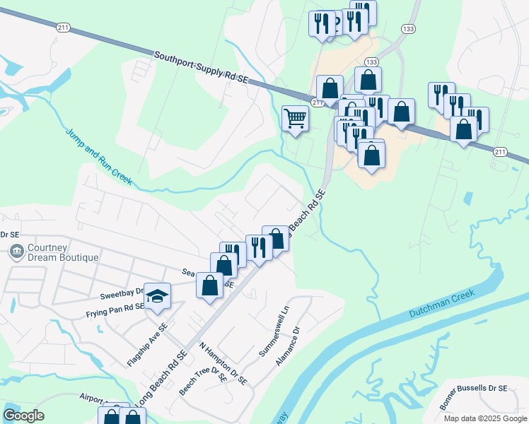 map of restaurants, bars, coffee shops, grocery stores, and more near 4680 Port Loop Road Southeast in Southport