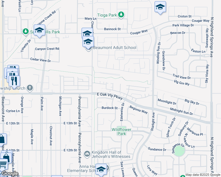 map of restaurants, bars, coffee shops, grocery stores, and more near 1431 Allium Court in Beaumont