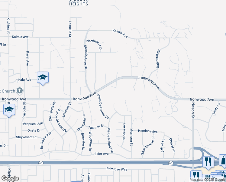 map of restaurants, bars, coffee shops, grocery stores, and more near in Moreno Valley