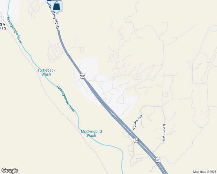map of restaurants, bars, coffee shops, grocery stores, and more near 51330 Mockingbird Trail in Wickenburg