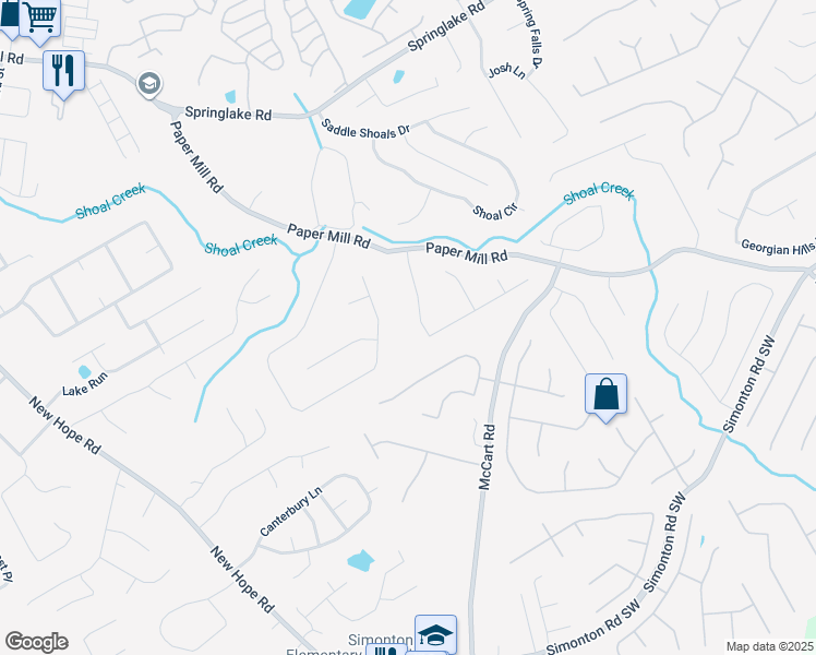 map of restaurants, bars, coffee shops, grocery stores, and more near 375 Paper Mill Drive Southeast in Lawrenceville