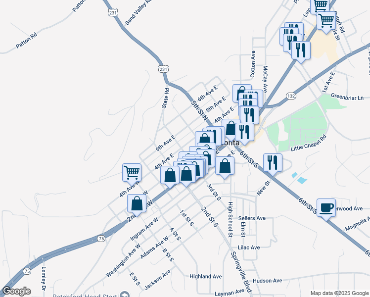 map of restaurants, bars, coffee shops, grocery stores, and more near 400 3rd Street North in Oneonta