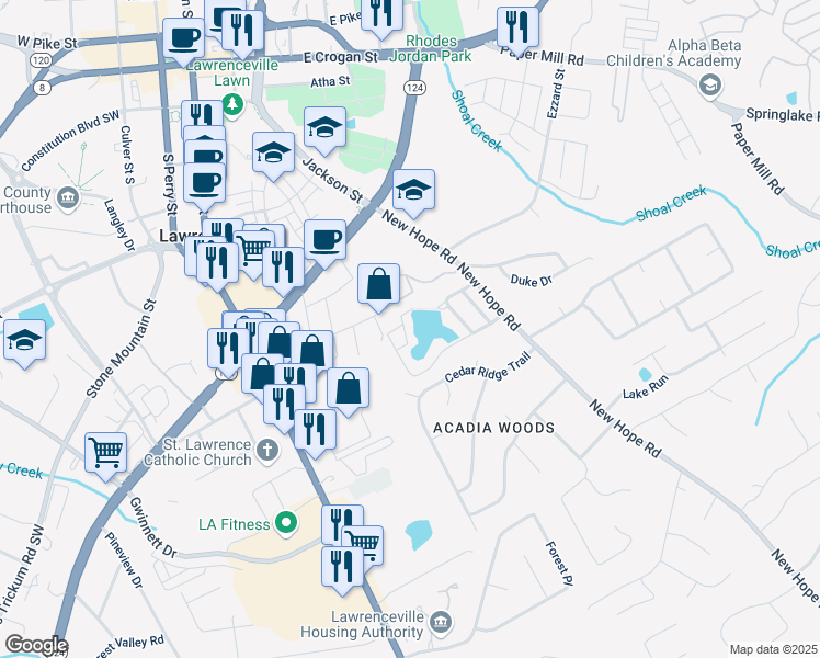 map of restaurants, bars, coffee shops, grocery stores, and more near 217 Yuba Walk in Lawrenceville