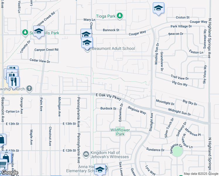 map of restaurants, bars, coffee shops, grocery stores, and more near 1431 Allium Court in Beaumont
