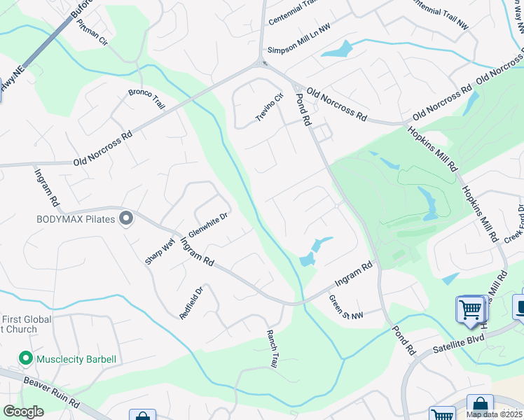 map of restaurants, bars, coffee shops, grocery stores, and more near 2321 Birdie Lane Northwest in Duluth