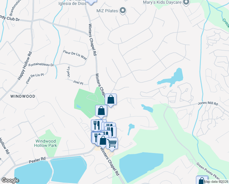 map of restaurants, bars, coffee shops, grocery stores, and more near 2857 Sumac Drive in Doraville