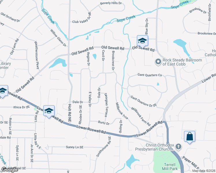 map of restaurants, bars, coffee shops, grocery stores, and more near 2830 Dale Drive in Marietta