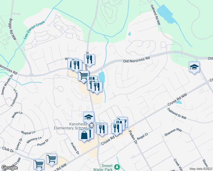 map of restaurants, bars, coffee shops, grocery stores, and more near 900 Melrose Park Place in Lawrenceville