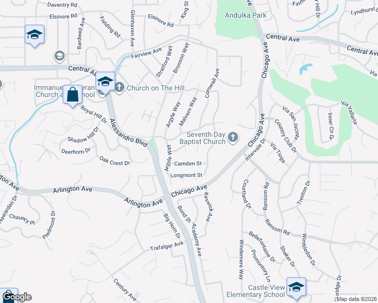 map of restaurants, bars, coffee shops, grocery stores, and more near 5752 Roxbury Place in Riverside