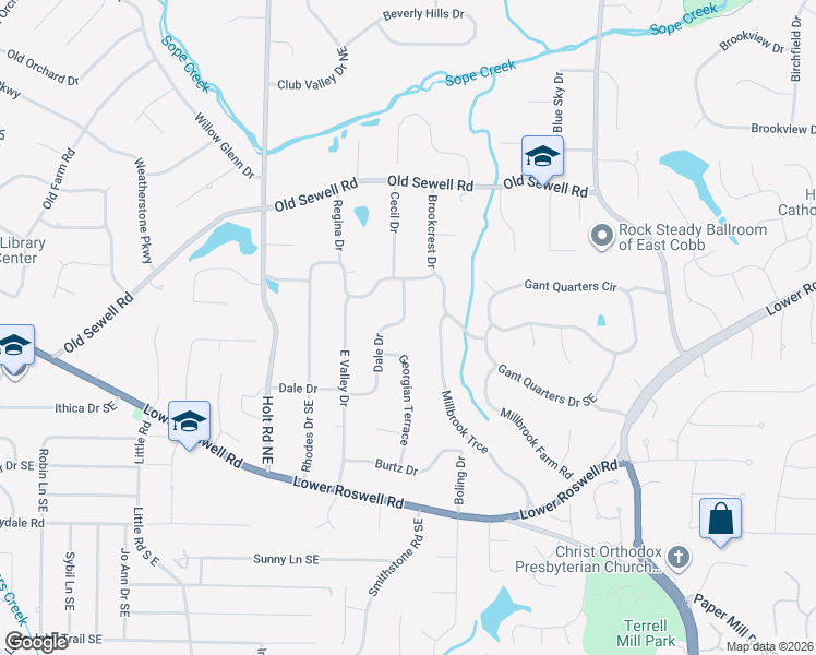 map of restaurants, bars, coffee shops, grocery stores, and more near 2830 Dale Drive in Marietta