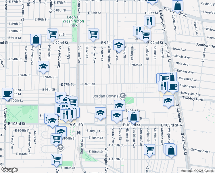 map of restaurants, bars, coffee shops, grocery stores, and more near in Los Angeles